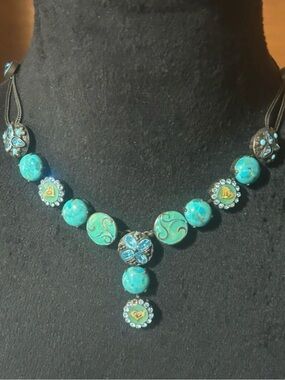 Van Galz Signed Turquoise Crystal Necklace | Rare Artisan